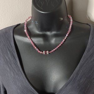 Cute Pink Glass Bead Necklace 17.75 Inches Long